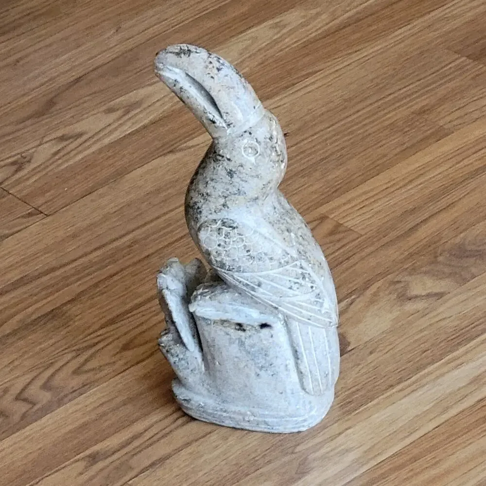 Vintage Toucan with owl figurine sculpture hand carved natural stone